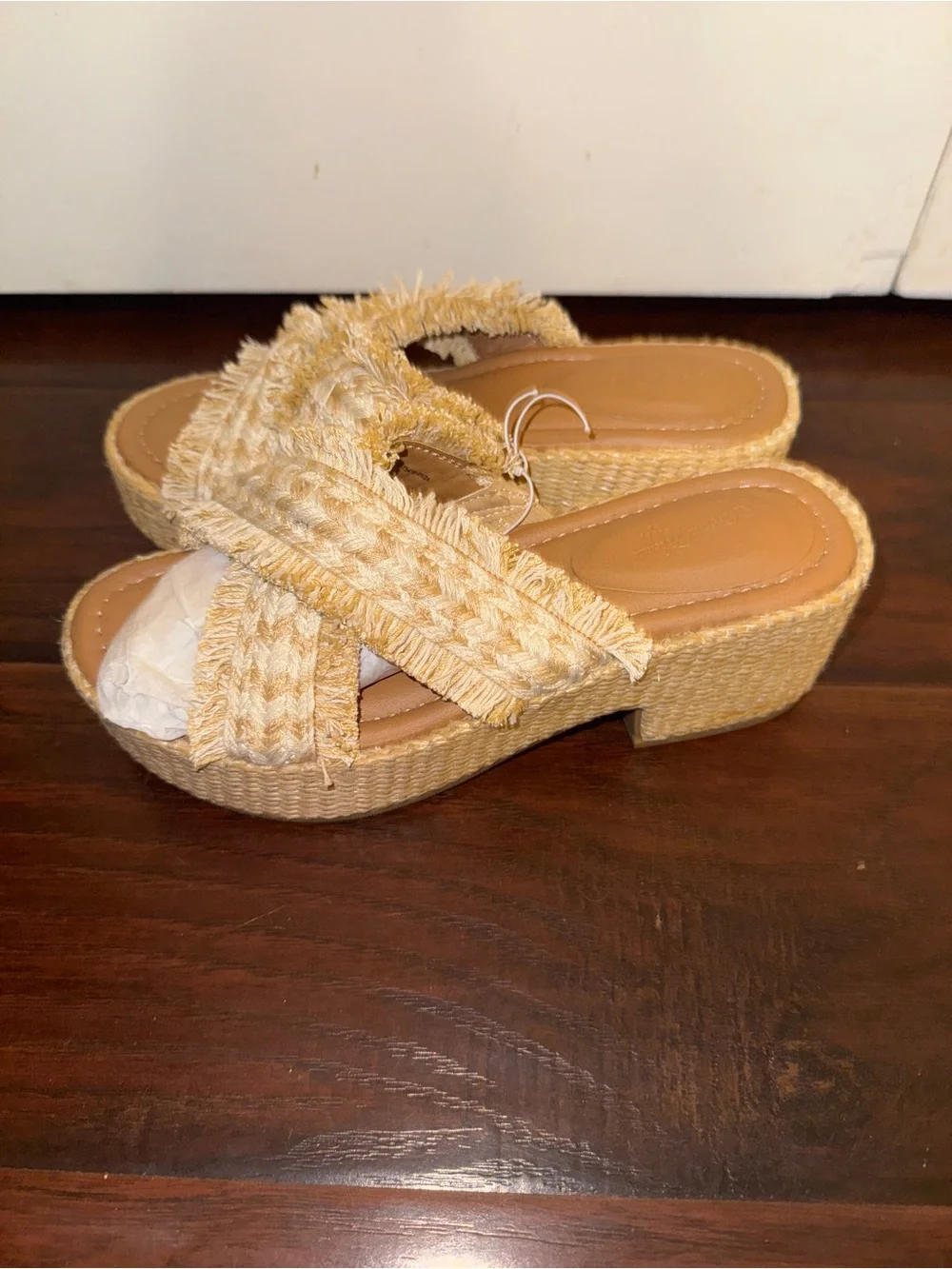 Women's Woven Fringe Platform Slide Sandals Sz 7